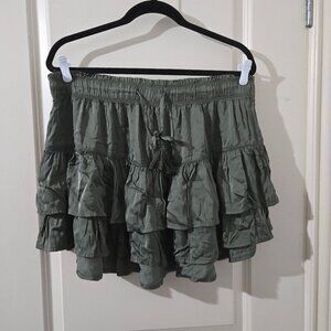 NWOT Aerie Sweet N Silky Olive Green Tiered Mini Skirt